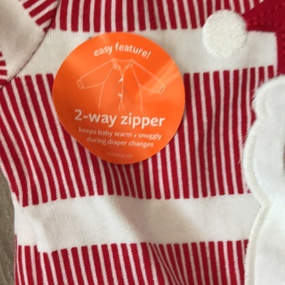Baby Santa pajama footies size 6 month two way zipper comes with hat - Picture 2 of 4